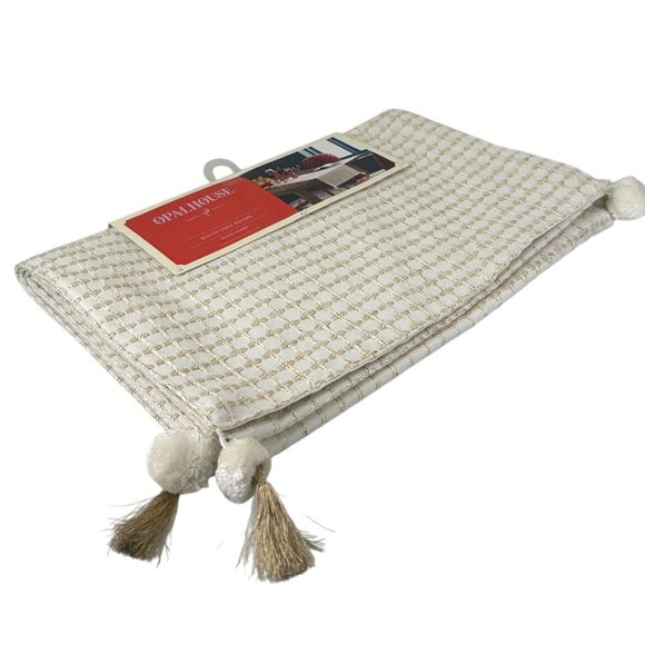 Opal House Woven Table Runner Cream Gold Metallic Sparkle Bohemian Tassels NEW - Picture 16 of 16